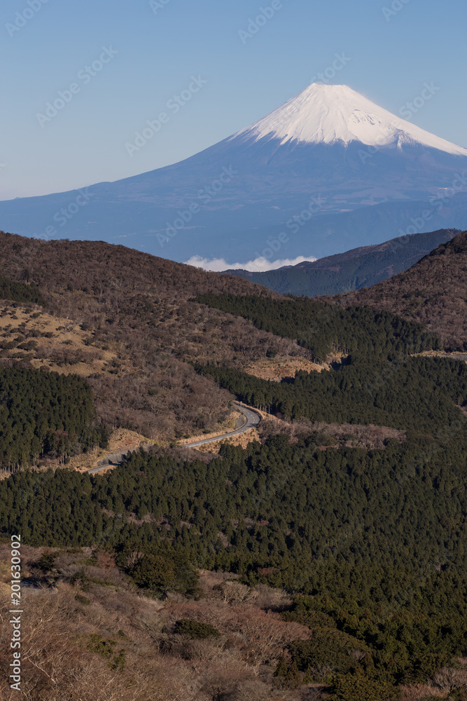 View of Mountain Fuji with high mountain in winter season at Izu city , Shizuoka Prefecture.