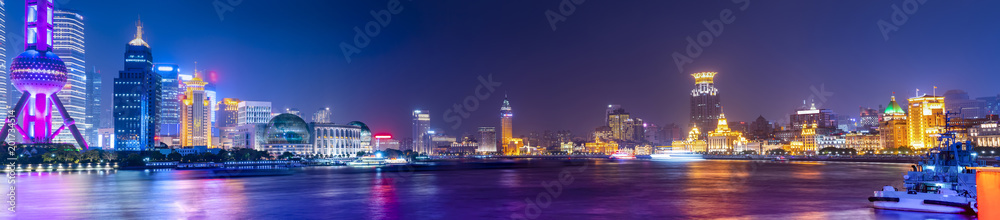 Nightscape of architectural landscape in the Bund, Shanghai