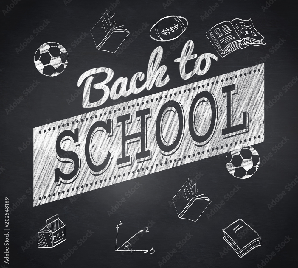 Composite image of back to school sale message against blackboard