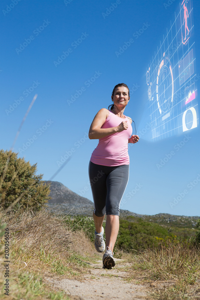 活跃女性在乡村慢跑对抗健身界面