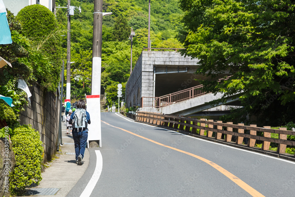 ハイキングする人々