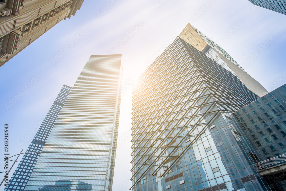 Skyscrapers are low - angle views in Chinese cities .