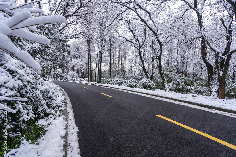 沥青路面覆雪