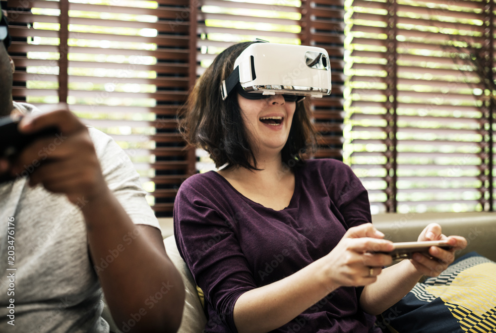 Couple playing VR video game