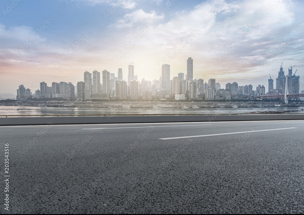 城市广场道路与建筑景观天际线