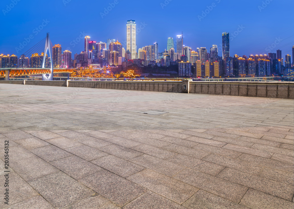 Urban square road and skyline of architectural landscape