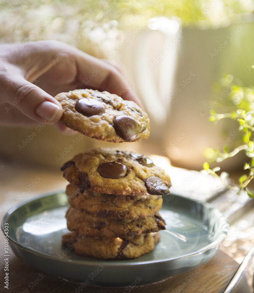 Chocolate chip cookies food photography recipe idea