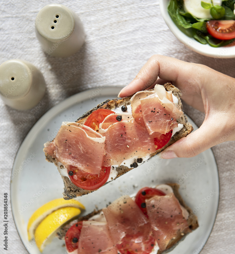 Prosciutto sandwich food photography recipe idea