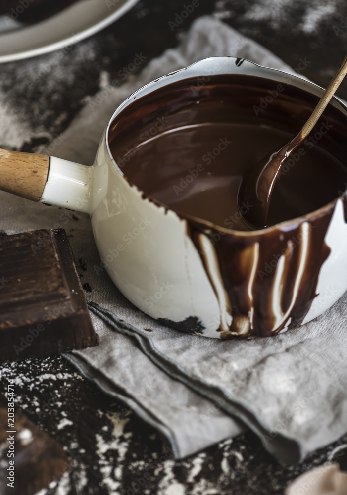 Dark chocolate sauce food photography recipe idea