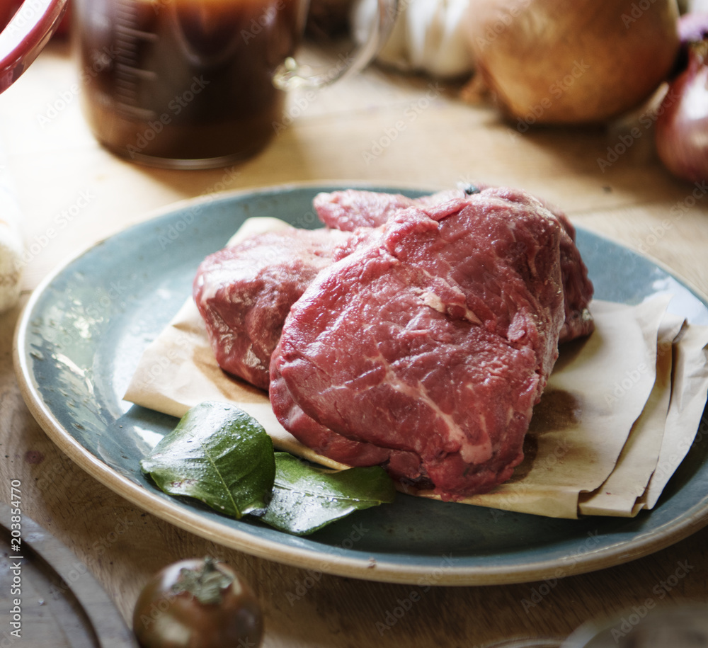 Raw beef on a plate food photography recipe idea