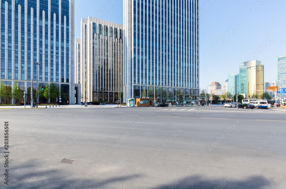 city road with modern building