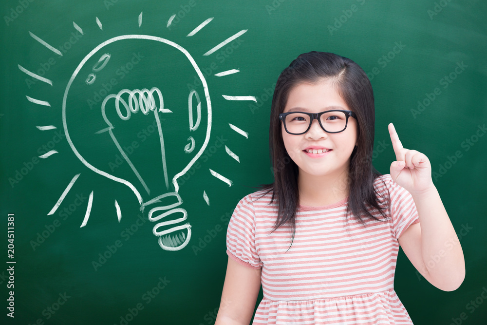 cute girl with green chalkboard