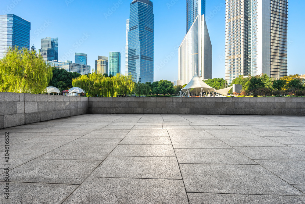 empty floor with cityscape