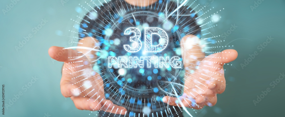 Businessman using 3D printing digital hologram 3D rendering