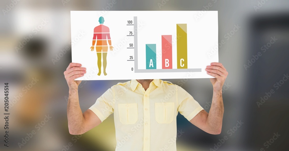 Human Body Chart and man holding card