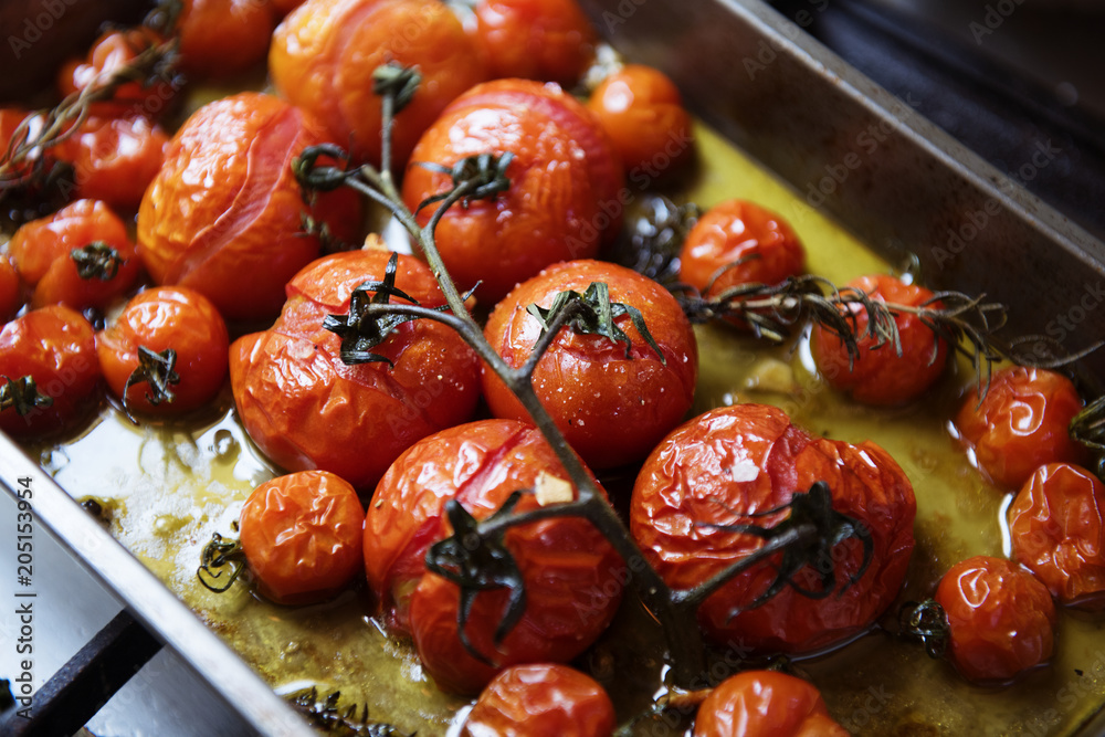 Roasted cherry tomotoes food photography recipe idea