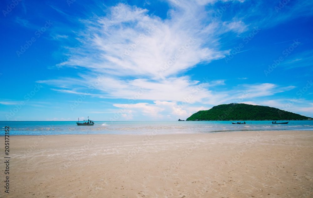 beautiful sea blue beach and sand.background and wallpaper seascape concept. 