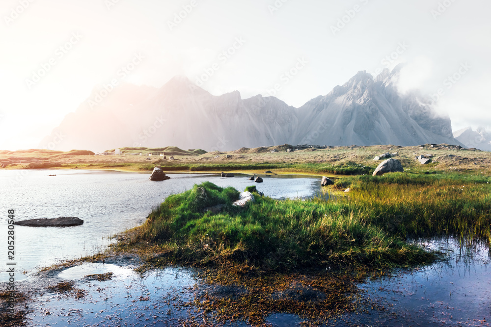 Incredible view of the famous Stokksnes mountains on Vestrahorn cape, Iceland