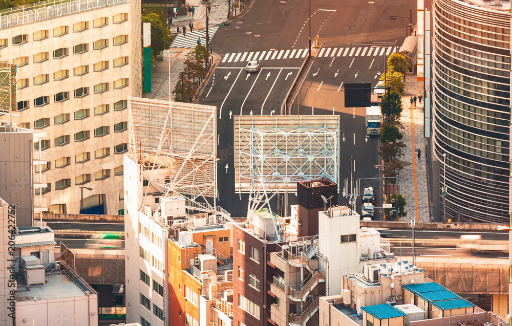 日落时分的东京城市景观鸟瞰图