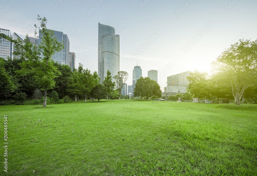 以摩天大楼为背景的现代城市之路