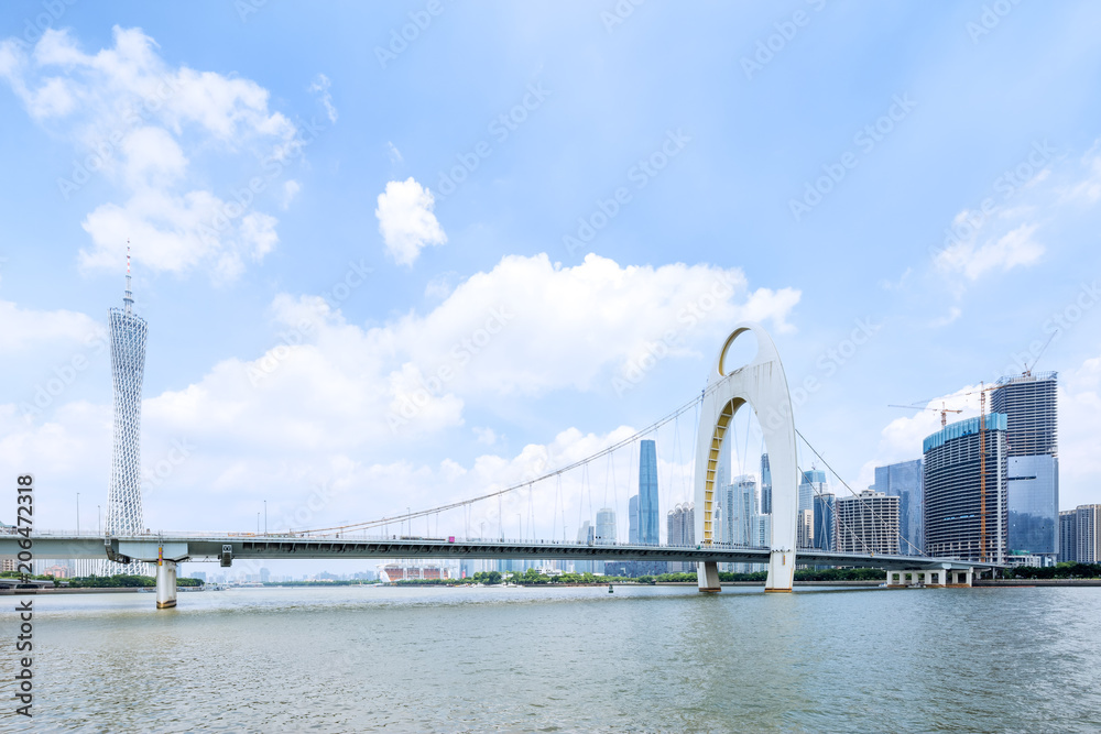 Zhujiang River and modern building of financial district in guangzhou china.