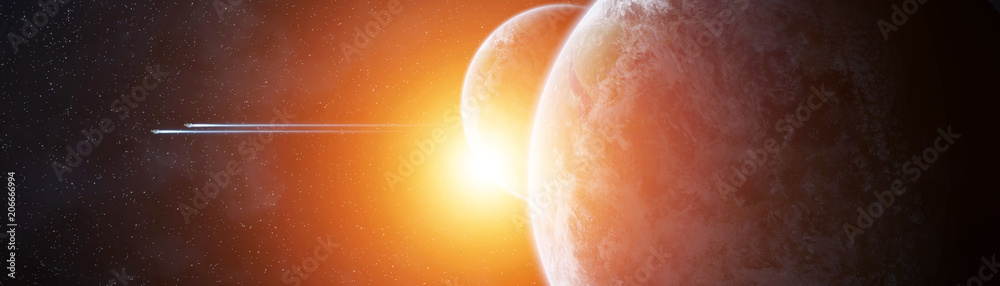 Panoramic view of planets in distant solar system 3D rendering elements of this image furnished by N