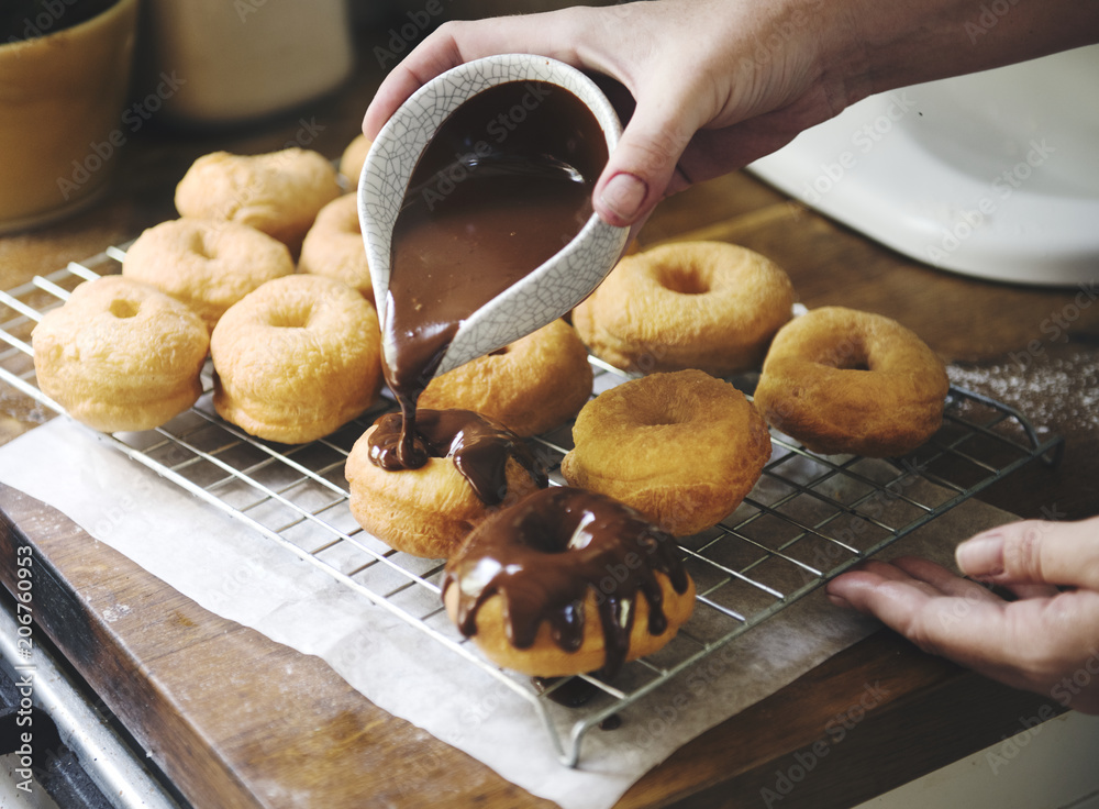 Homemade chocolate doughnuts food photography recipe idea