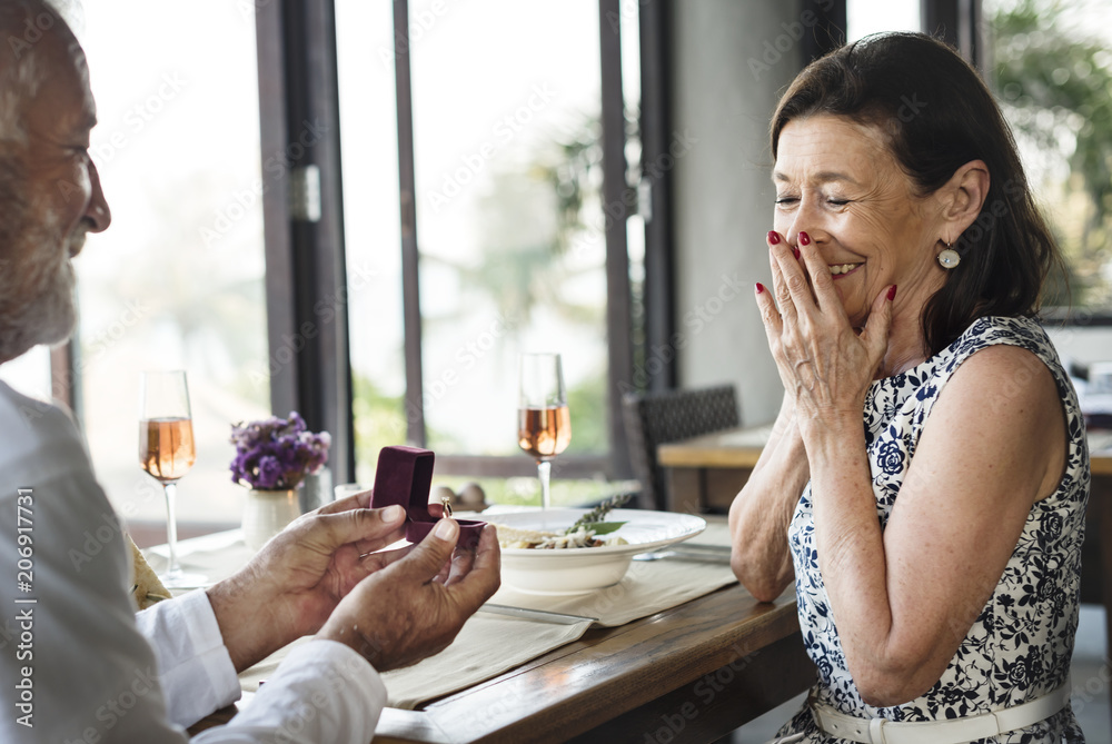 A senior couple wedding proposal