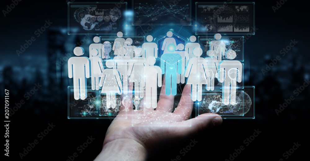 Businessman holding group of people 3D rendering