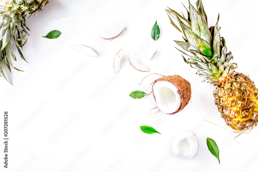 summer dessert with pineapples and coconut on white background t