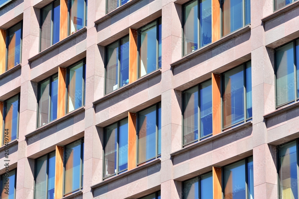 Modern office building wall made of steel and glass