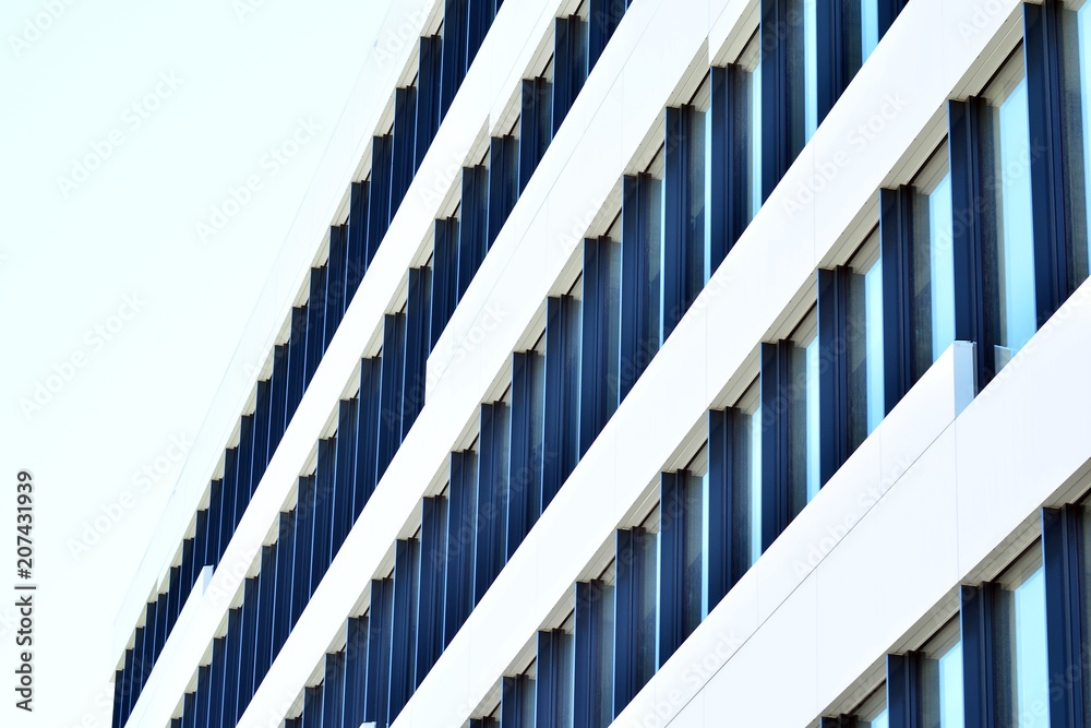 Modern office building wall made of steel and glass