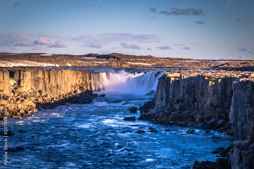 Selfoss waterfall- May 06, 2018: Landscape of Selfoss waterfall, Iceland