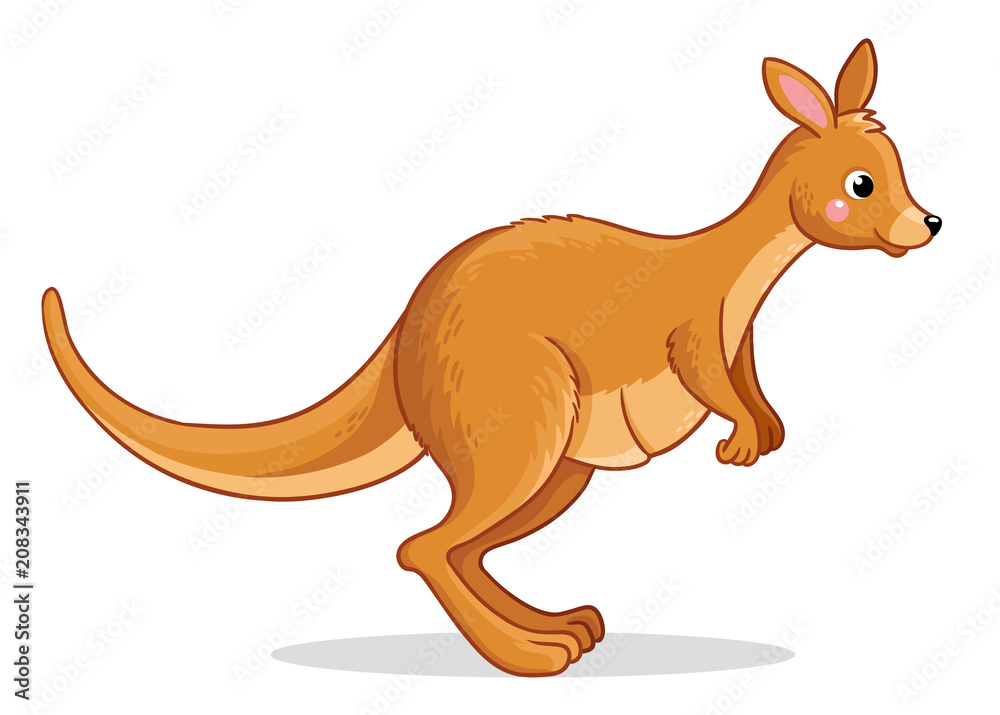 Vector illustration with a cute kangaroo. Animal in a childrens style on a white background.