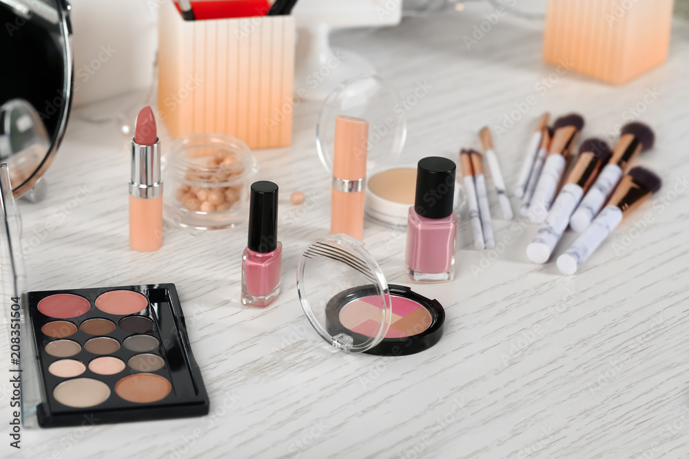 Professional cosmetics on table