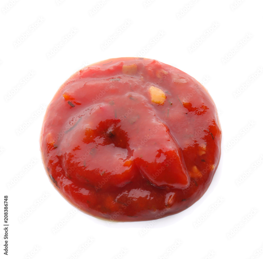 Delicious tomato sauce on white background