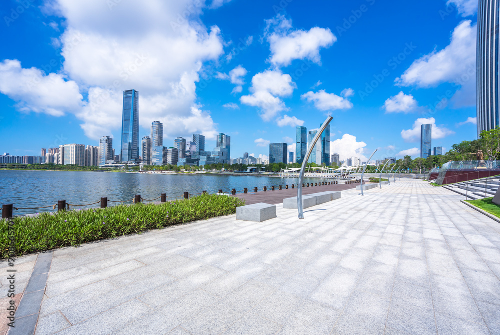 city skyline with empty square