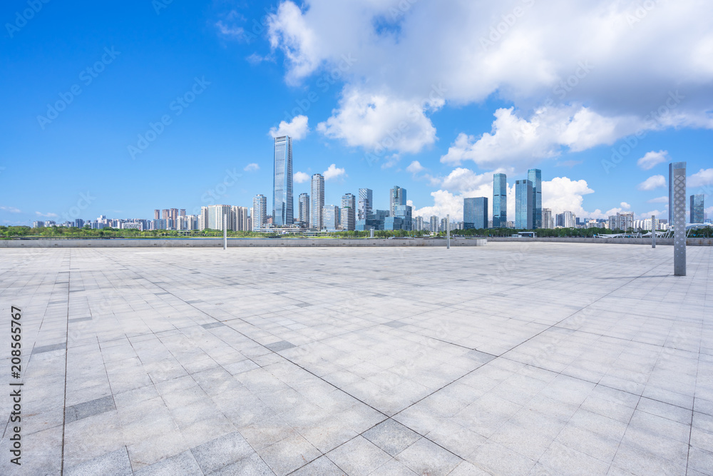 city skyline with empty square