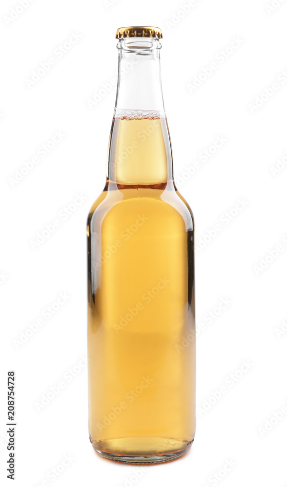 Glass bottle of beer on white background