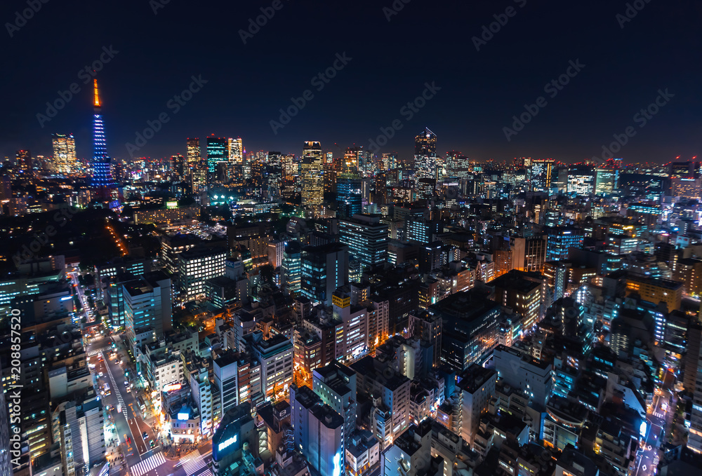 日本东京都港区夜景鸟瞰图