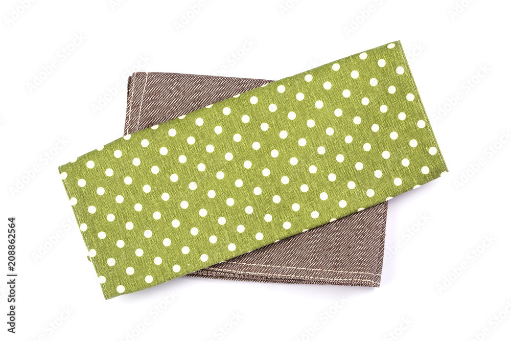 a green polka dot checkered napkin table clothes  on white background.