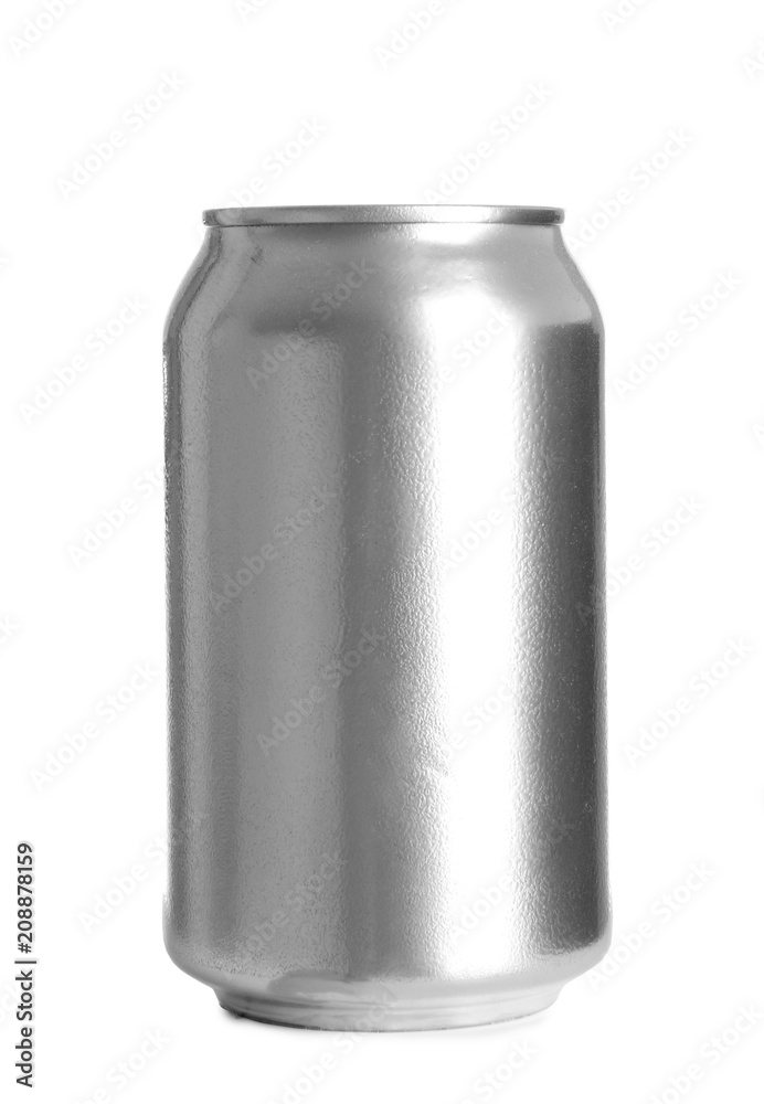 Aluminium can of beer on white background