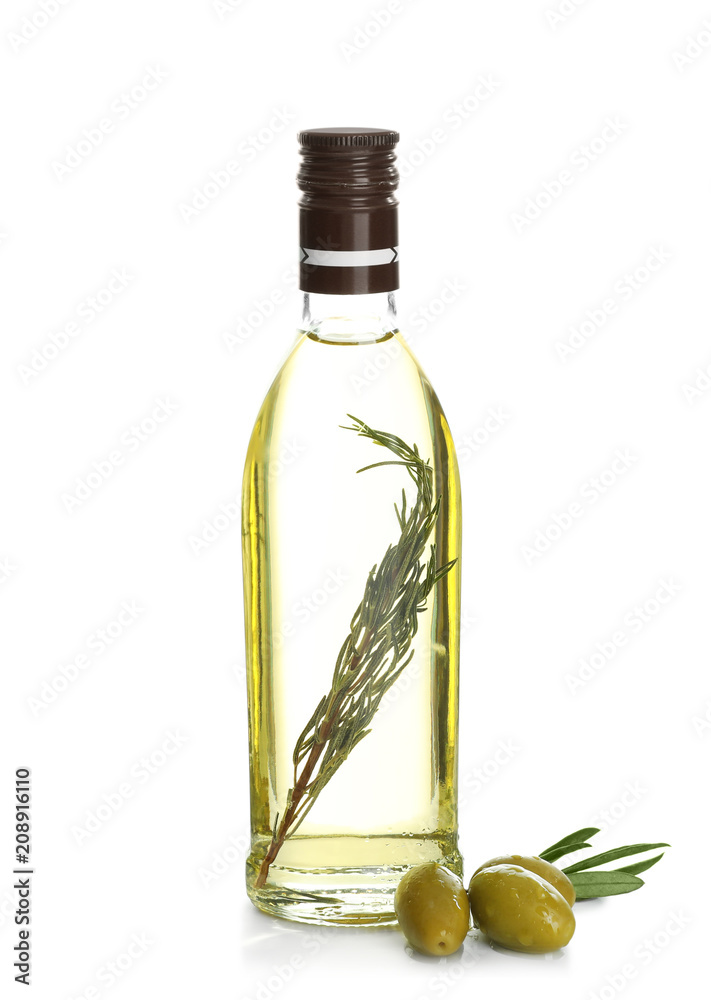 Bottle with olive oil on white background