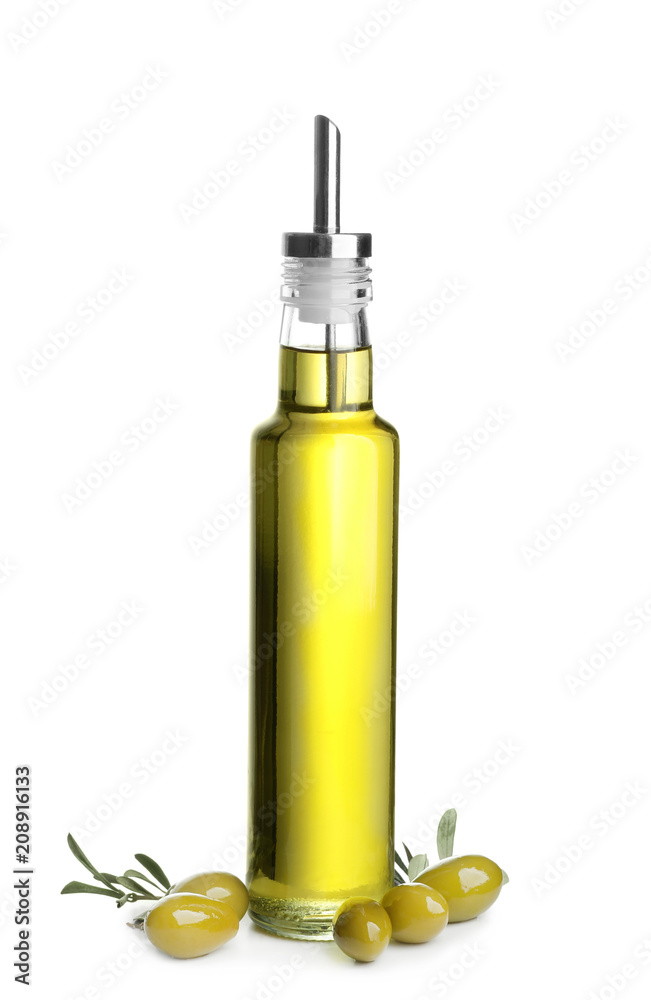 Bottle with olive oil on white background