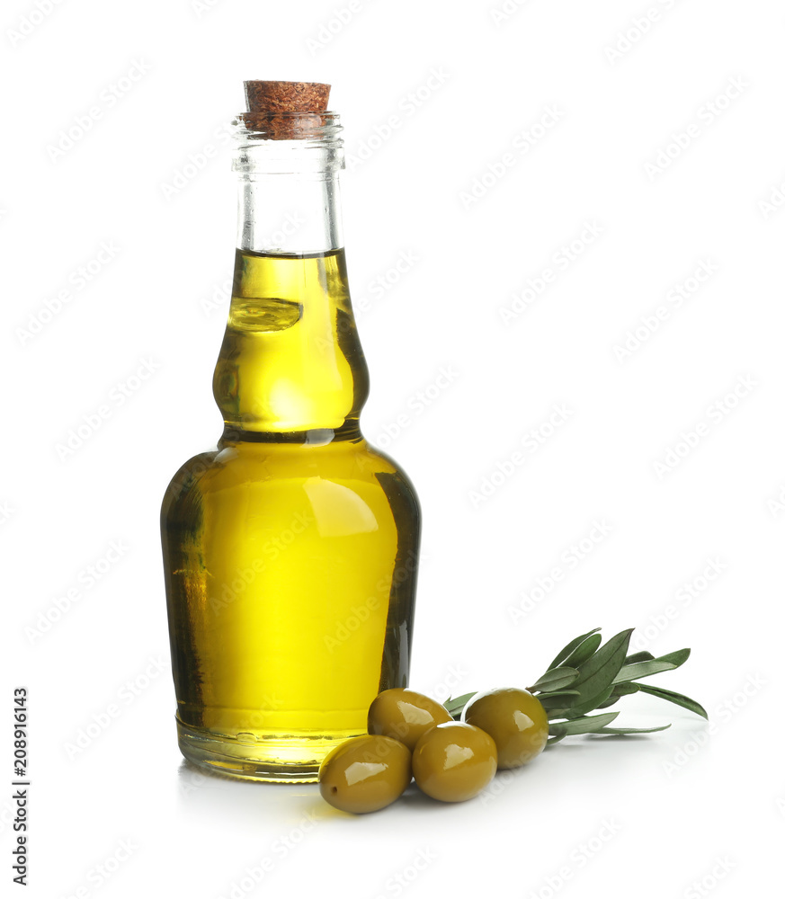 Bottle with olive oil on white background