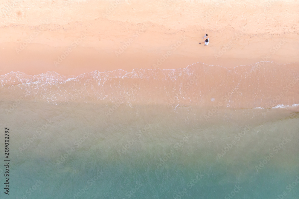 Top view of beach in summer, Sea view, Beach in Thailand, captured by drone