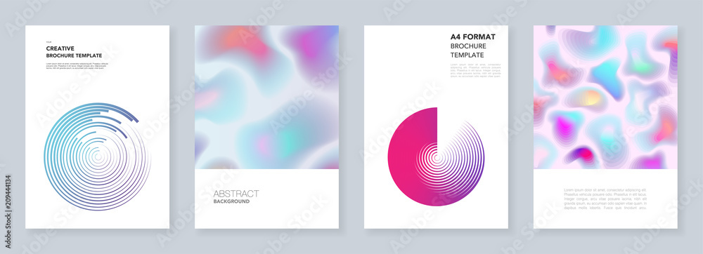 Minimal brochure templates with dynamic fluid shapes, colorful circles in minimalistic style. Templa