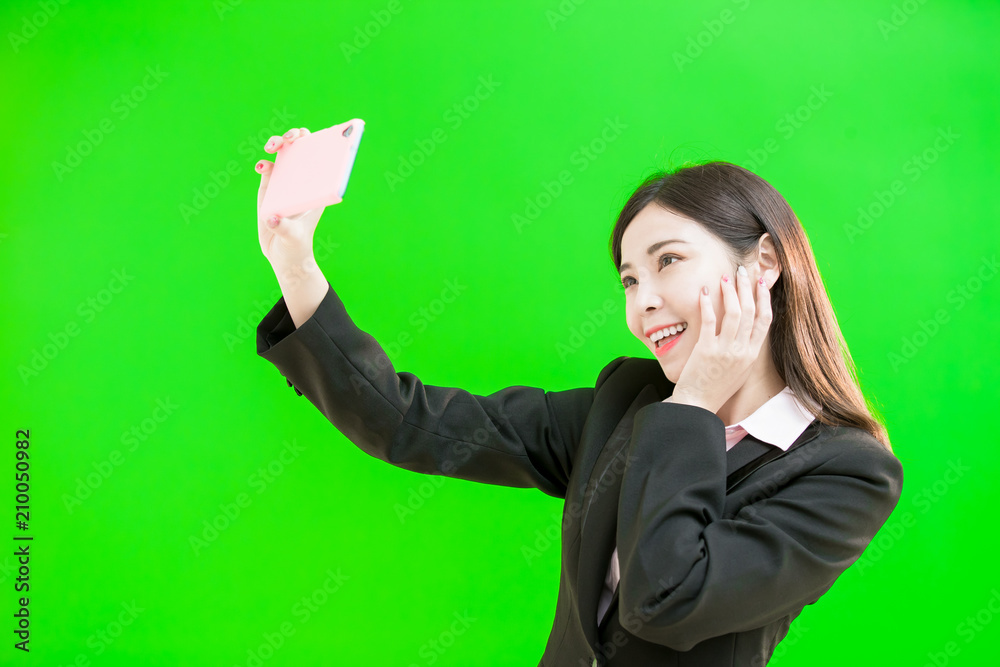 businesswoman selfie happily