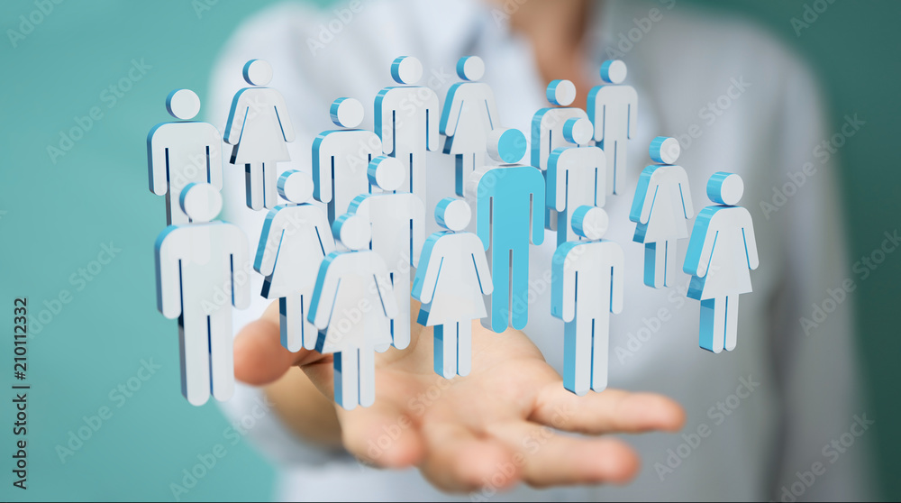 Businesswoman holding group of people 3D rendering