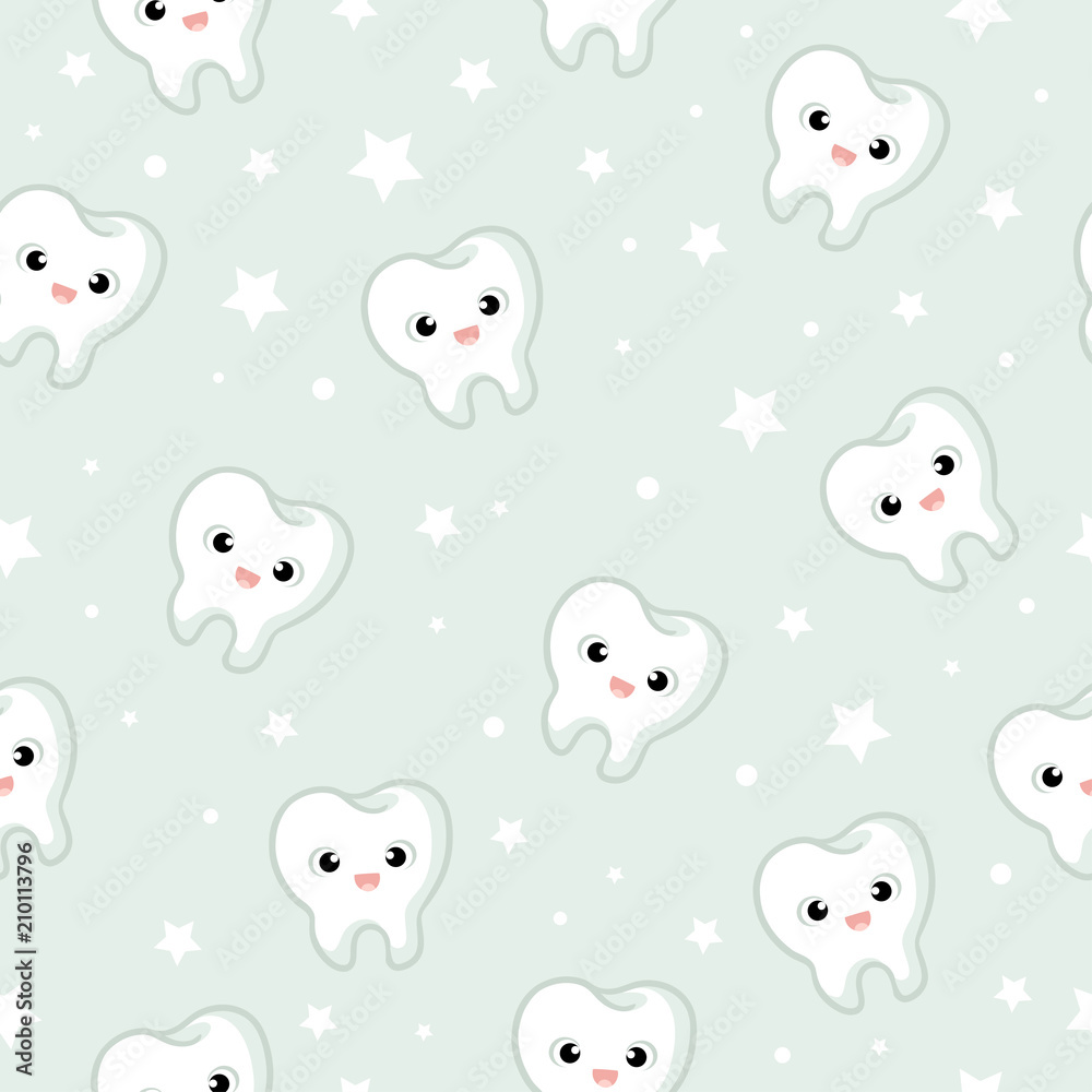 Vector seamless pattern with teeth. Funny pattern in the children s theme.